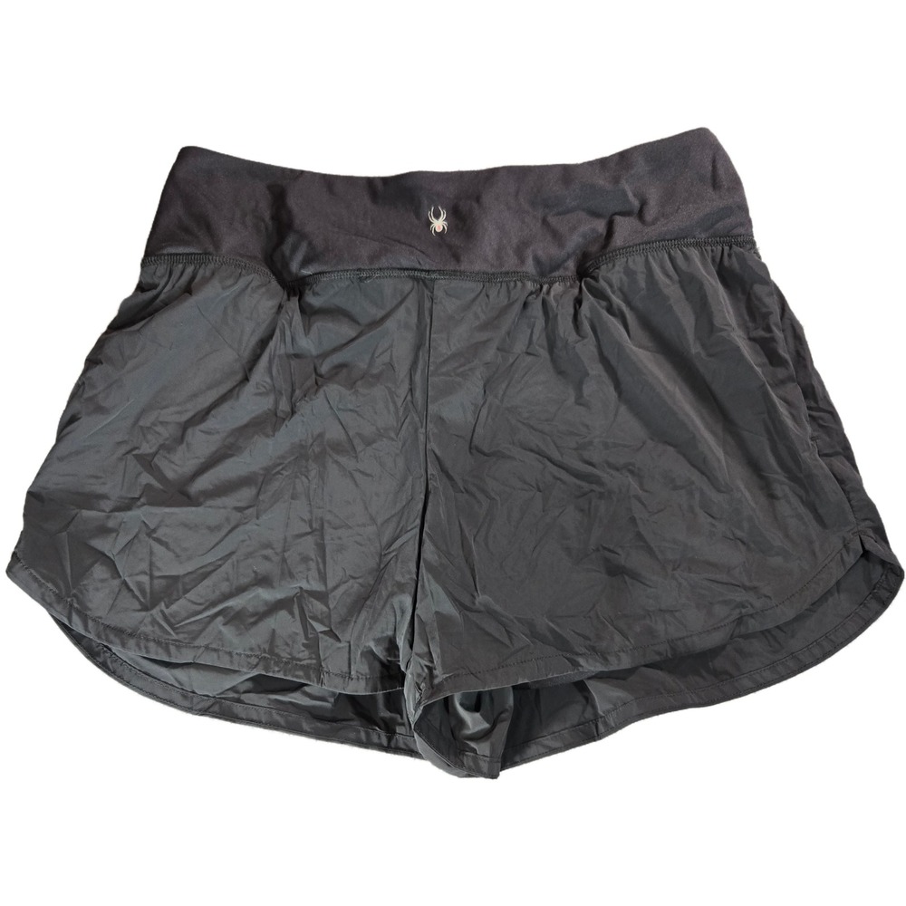 Spyder Active Womens Black 2-in-1 Running Shorts Built-in Liner Size Large Gym